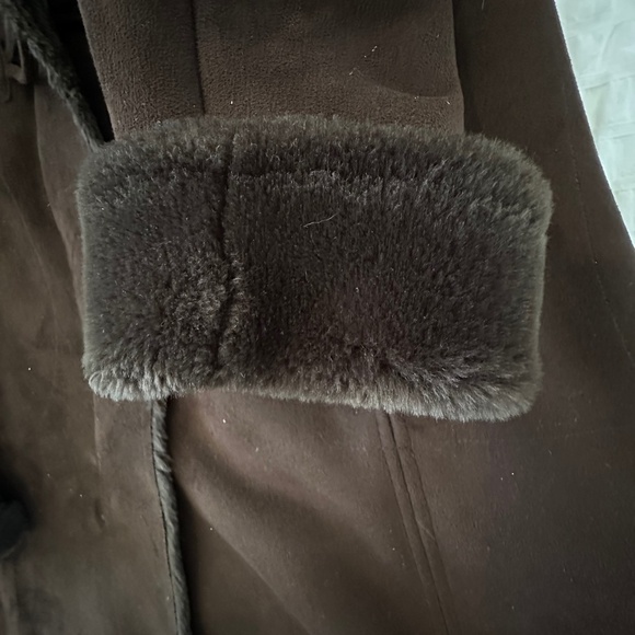 Larry Levine Chocolate Brown Faux Suede / Shearling Zip Toggle Buttons Sz XS - Picture 10 of 12
